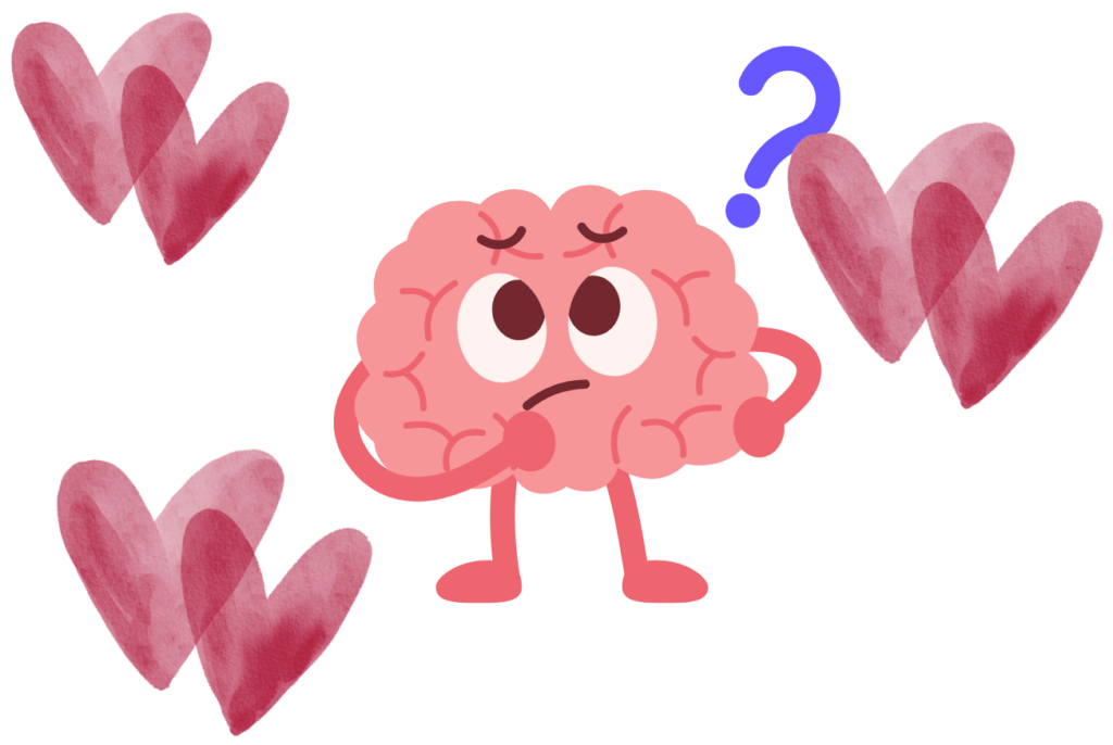 Ilustración de un cerebro rodeado de corazones